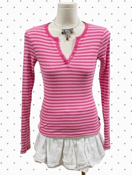 Abercrombie & Fitch Tops - Abercrombie vintage long sleeve ribbed pink striped henley